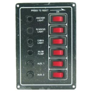 Kontaktpanel / elpanel med 6 kontakter, lys og termosikringer