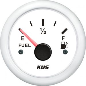 Ur til brændstofmåler fra KUS/Sensotex.
12/24 Volt.
Vælg mellem hvid eller sort urskive