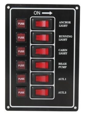 El-panel med 6 kontakter til 12V, lodret