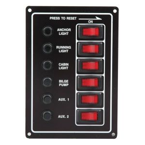 Kontaktpanel / elpanel med 6 kontakter, lys og termosikringer