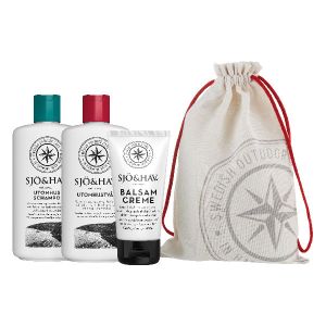 Sjö&Hav Sommer-kit 3 bestående af saltvandssæbe, saltvandsshampoo og balsam