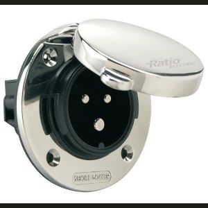 Landstrømstik m/låg rustfri 